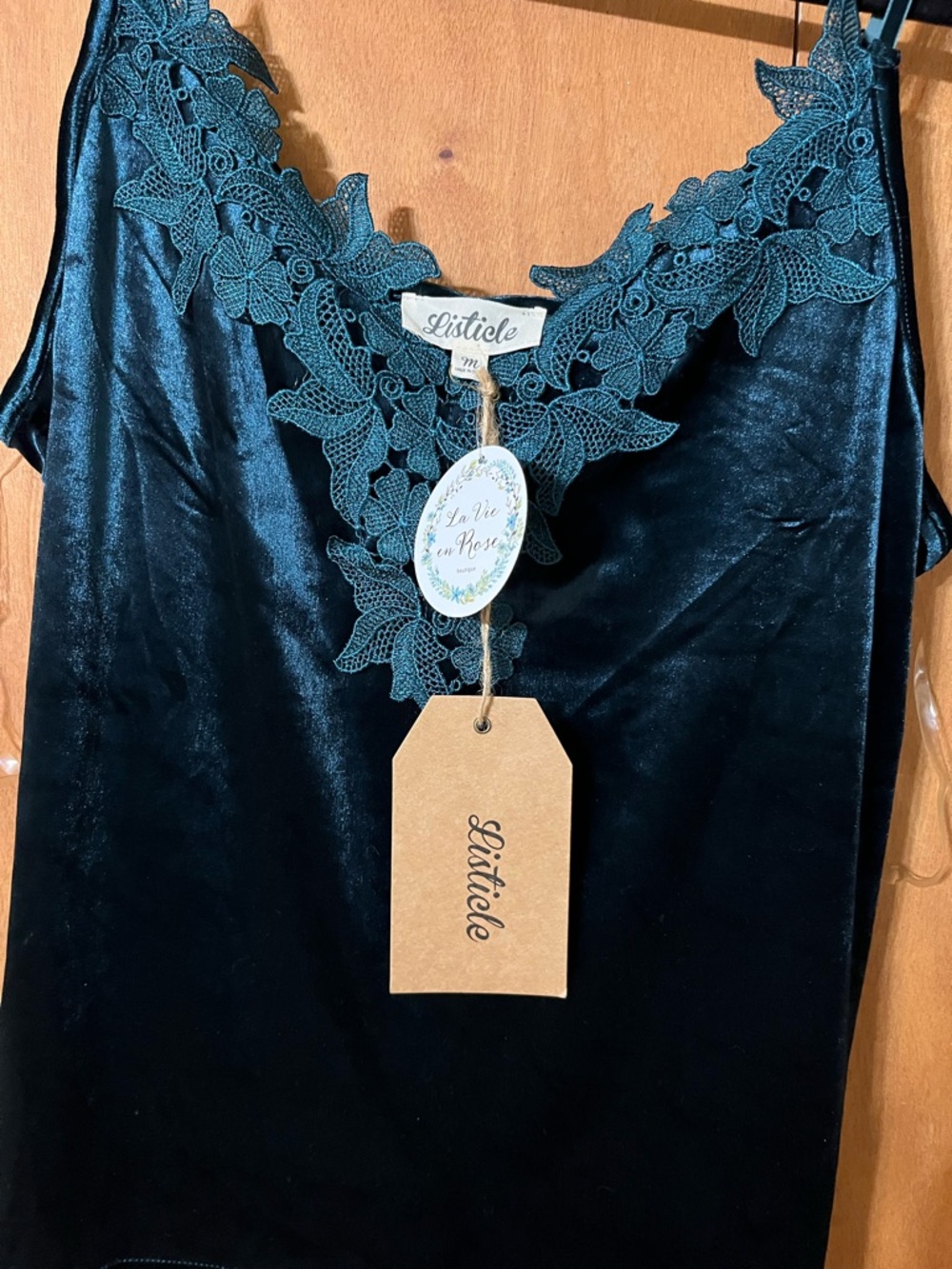 NWT Listicle Teal Lace-Trim Velour Camisole - medium